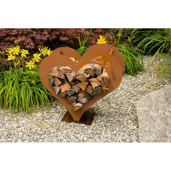 Großes Herz Kaminholzregal - mit Aufschrift Zuhause - Höhe 94 cm