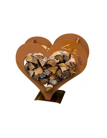 Mittleres Herz Kaminholzregal - mit Aufschrift Zuhause - Höhe 72 cm