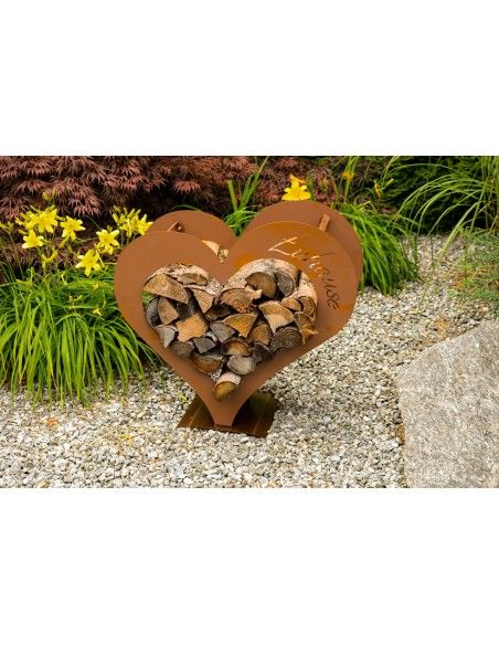 Mittleres Herz Kaminholzregal - mit Aufschrift Zuhause - Höhe 72 cm