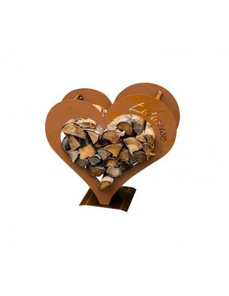 Kleines Herz Kaminholzregal - mit Aufschrift Zuhause - Höhe 51,5 cm