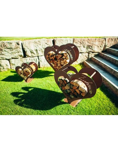 Herz Kaminholzregal - mit Aufschrift Zuhause - in 3 Größen