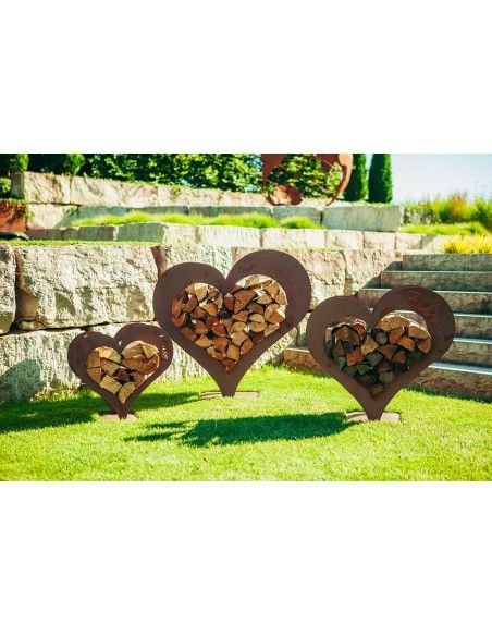 Herz Kaminholzregal - mit Aufschrift Zuhause - in 3 Größen