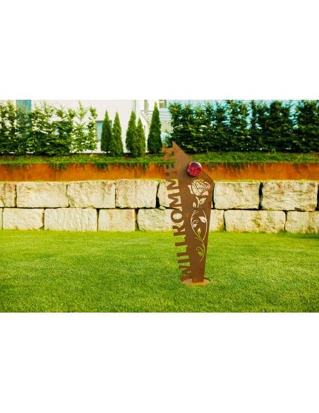 Metall Schild - Willkommen inkl. Glaskugel - Höhe 121 cm