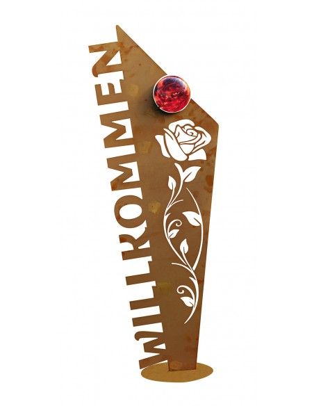 Metall Schild - Willkommen inkl. Glaskugel - Höhe 121 cm