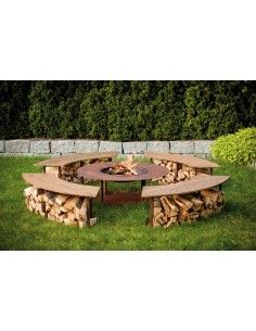 Feuerschalen Feuerstelle Circle Komplett Set inkl. Schwenk-Grill und Bänken- Garten Grillstelle Dieser großer Grillpatz für Zuha 2