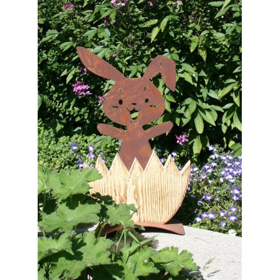 Gartendeko Rost Metallsatz Rost Hase zum Festschrauben in Holz Edelrost 