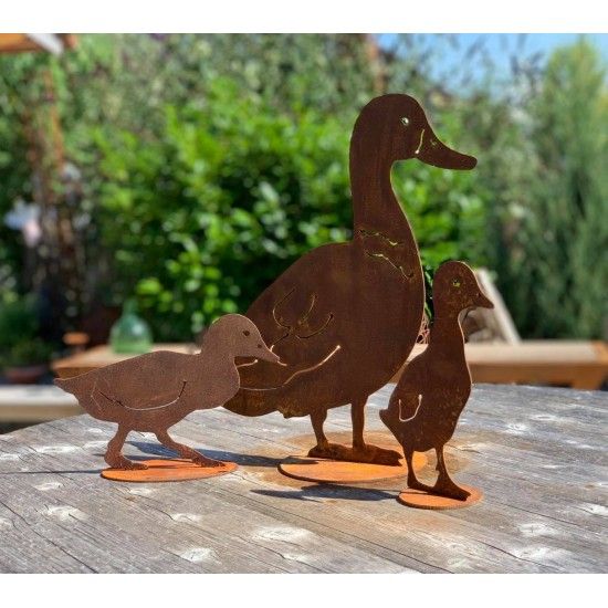 Frühling / Ostern Deko Ente seitlich - auf Platte 45 cm breit Deko Ente für den Garten aus Metall - auf Platte
Länge: 45 cm