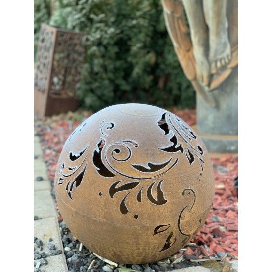 40 cm Kugeln Rost Kugel 40 cm geschlossen mit Barockmuster u. Öffnung zum Beleuchten Rost Kugel 40 cm geschlossen mit Barockmust