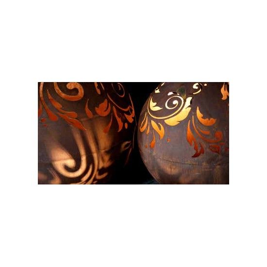 40 cm Kugeln Rost Kugel 40 cm geschlossen mit Barockmuster u. Öffnung zum Beleuchten Rost Kugel 40 cm geschlossen mit Barockmust