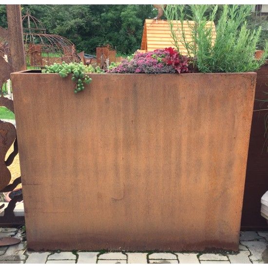 Blumentöpfe - Pflanztöpfe in Edelrost Metall Hochbeet schmal Pflanz-Raumteiler - Rechteckig Breite 120 cm Höhe 100 cm  Tiefe 30c