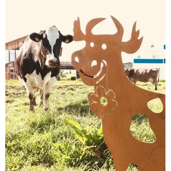 Bauernhoftiere lustige Deko Kuh 60 cm hoch - wetterfeste Gartendeko Figur aus Metall Diese lustige Deko Kuh darf nur in fröhlich