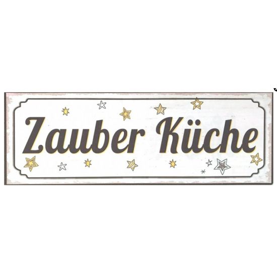 Start Metallschild „Zauberküche“ 30x10 cm 
Zauber Küche
Höhe 10 cm
Breite 30 cm
Magnetisches Schild, farbig bedruckt
