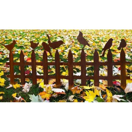 Start Edelrost Vogelzaun mit 3 Vögelchen 50 cm Breit auf Stab 