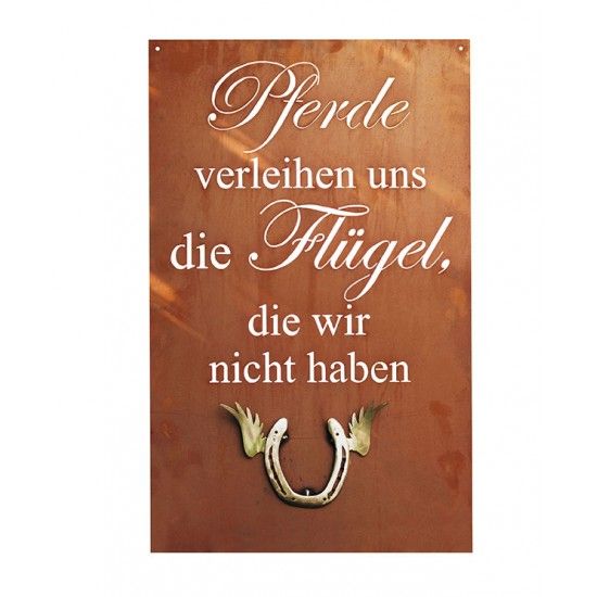 Pferde Spruch-Schild "Pferde verleihen uns die Flügel, die wir nicht haben" 80 x 50 cm mit Hufeisenflügel