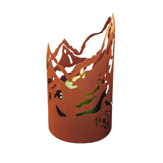 Deko Windlicht "Berge" - Windlichter für den Garten, Metalldeko, Laterne, Edelrostdeko, Rost Patina