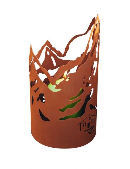 Deko Windlicht "Berge" - Windlichter für den Garten, Metalldeko, Laterne, Edelrostdeko, Rost Patina