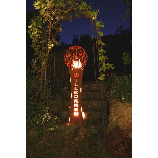 Rostsäule Willkommen tailiert mit Rissen - Willkommen - Höhe 110 cm