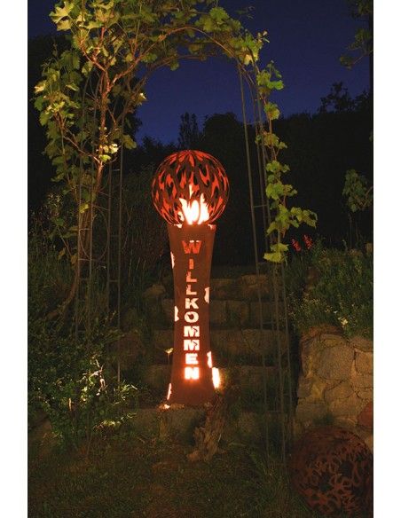 Rostsäule Willkommen tailiert mit Rissen - Willkommen - Höhe 110 cm