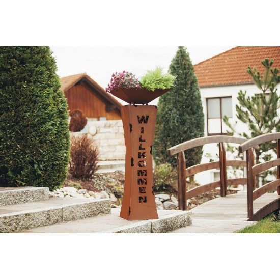 Rostsäule Willkommen tailiert mit Rissen - Willkommen - Höhe 110 cm