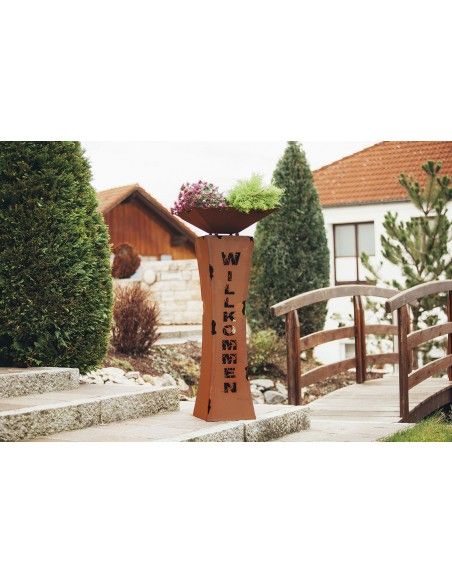 Rostsäule Willkommen tailiert mit Rissen - Willkommen - Höhe 110 cm