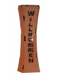 Rostsäule Willkommen tailiert mit Rissen - Willkommen - Höhe 110 cm