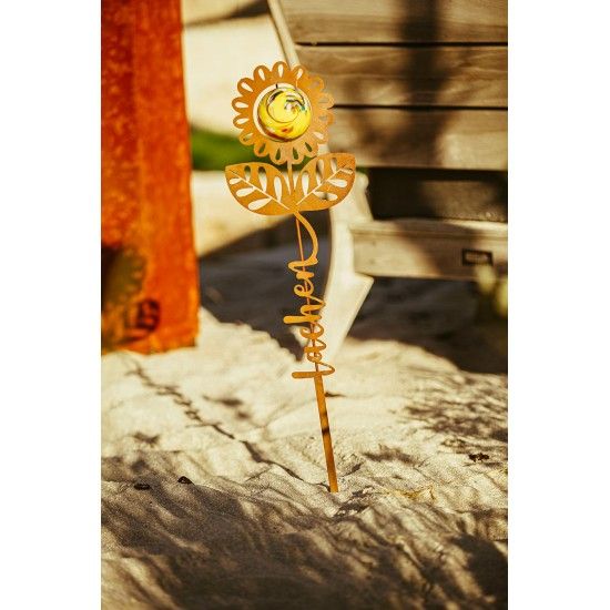 Blumen Gartenstecker mit Glaskugel und Aufschrift - Lachen - Höhe 74 cm