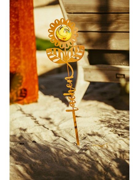 Blumen Gartenstecker mit Glaskugel und Aufschrift - Lachen - Höhe 74 cm