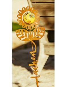 Blumen Gartenstecker mit Glaskugel und Aufschrift - Lachen - Höhe 74 cm