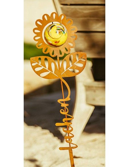 Blumen Gartenstecker mit Glaskugel und Aufschrift - Lachen - Höhe 74 cm