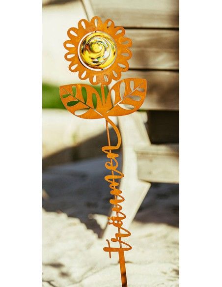 Blumen Gartenstecker mit Glaskugel und Aufschrift - Träumen - Höhe 79 cm