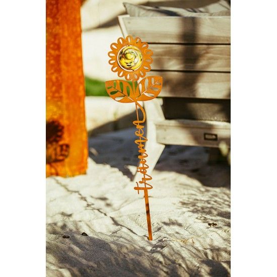 Blumen Gartenstecker mit Glaskugel und Aufschrift - Träumen - Höhe 79 cm