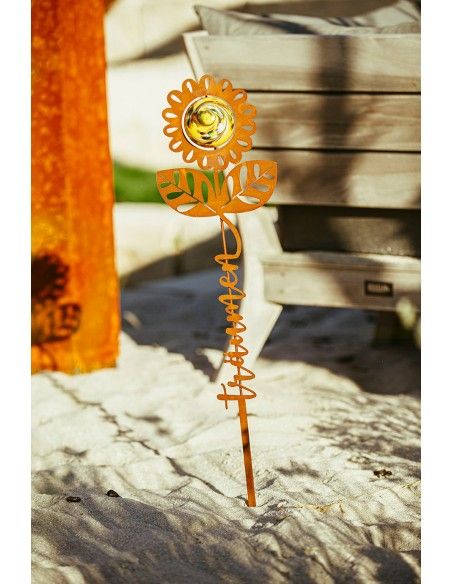 Blumen Gartenstecker mit Glaskugel und Aufschrift - Träumen - Höhe 79 cm