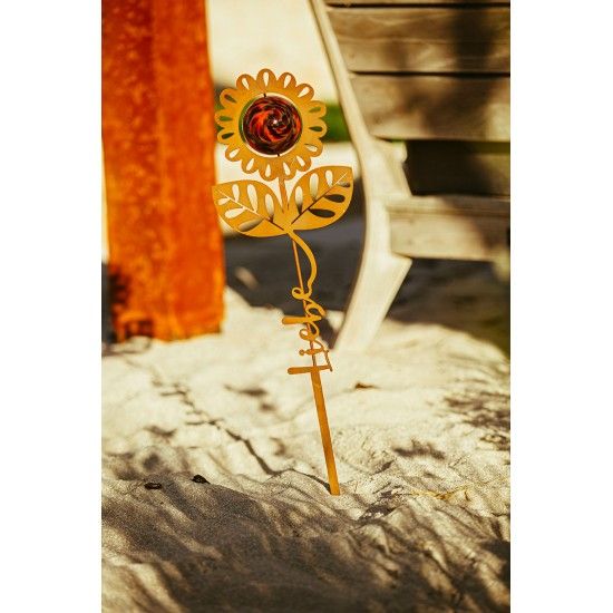 Blumen Gartenstecker mit Glaskugel und Aufschrift - Liebe - Höhe 69 cm