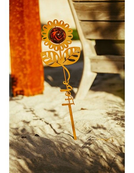 Blumen Gartenstecker mit Glaskugel und Aufschrift - Liebe - Höhe 69 cm