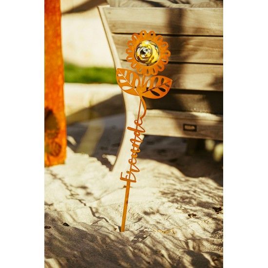 Blumen Gartenstecker mit Glaskugel und Aufschrift - Freunde - Höhe 69 cm