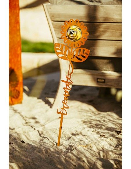 Blumen Gartenstecker mit Glaskugel und Aufschrift - Freunde - Höhe 69 cm