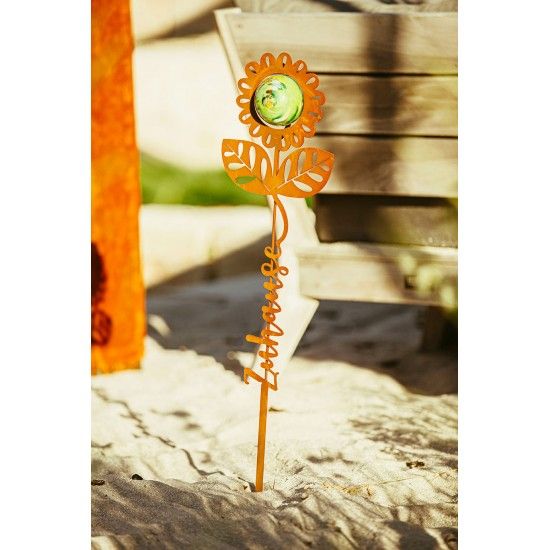 Blumen Gartenstecker mit Glaskugel und Aufschrift - Zuhause - Höhe 80 cm
