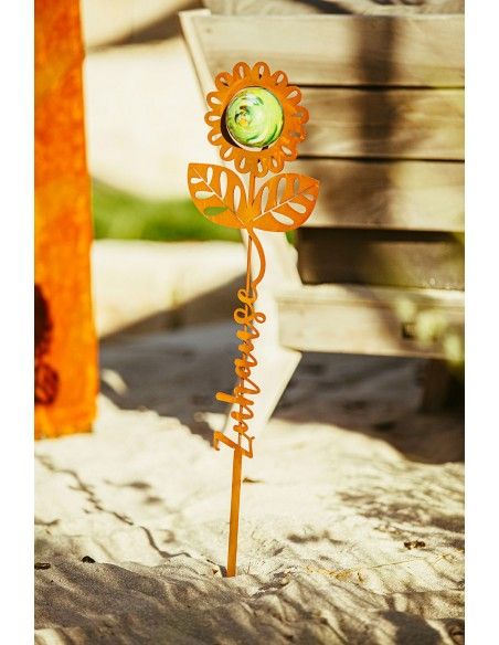 Blumen Gartenstecker mit Glaskugel und Aufschrift - Zuhause - Höhe 80 cm