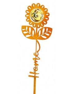 Blumen Gartenstecker mit Glaskugel und Aufschrift - Home - Höhe 73 cm