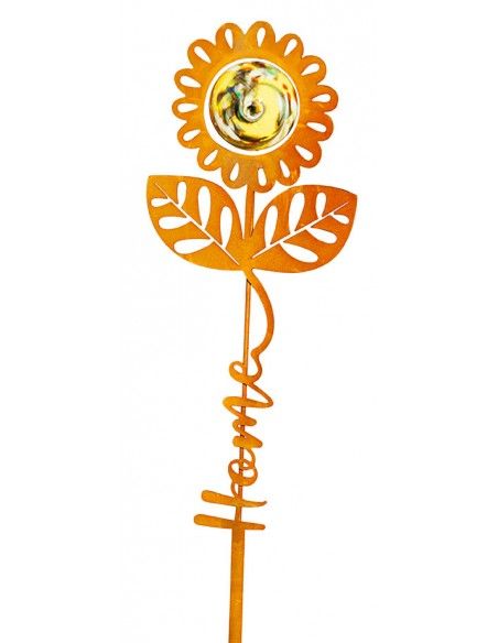 Blumen Gartenstecker mit Glaskugel und Aufschrift - Home - Höhe 73 cm