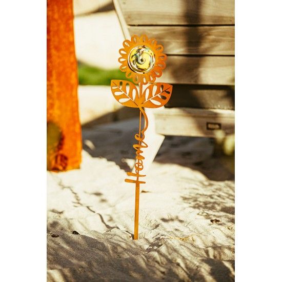 Blumen Gartenstecker mit Glaskugel und Aufschrift - Home - Höhe 73 cm