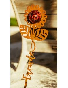 Blumen Gartenstecker mit Glaskugel und Aufschrift - Freude - Höhe 76 cm