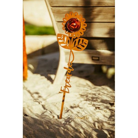 Blumen Gartenstecker mit Glaskugel und Aufschrift - Freude - Höhe 76 cm