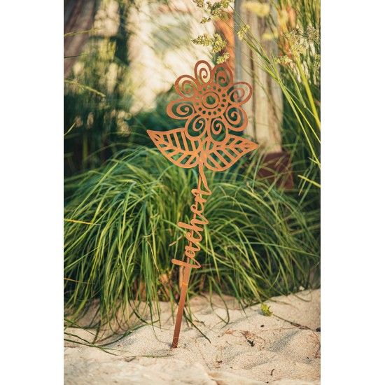 Blumen Gartenstecker mit Aufschrift - Lachen - Höhe 73 cm