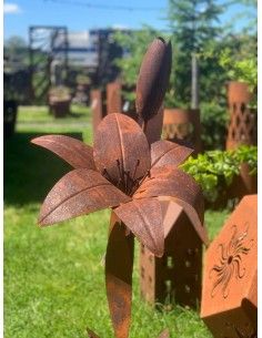 Blumen und Bäume Gartenskulptur Lilie mit offener und geschlossener Blüte - zum Stecken Diese Lilie mit einer offenen und einer  2