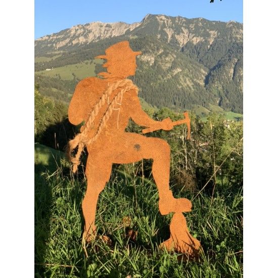 Allgäu Deko Dekofigur Bergsteiger LUIS - 60 cm mit Hut 
Große Dekofigur Bergsteiger aus Metall als alpenländische Gartendeko im