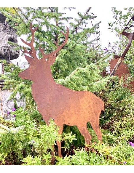 Hirsche, Wildtiere und Waldbewohner Gartenstecker Hirsch Stehend seitlich - mittel - Höhe 97 cm - Breite 48 cm 
Stehender Deko 
