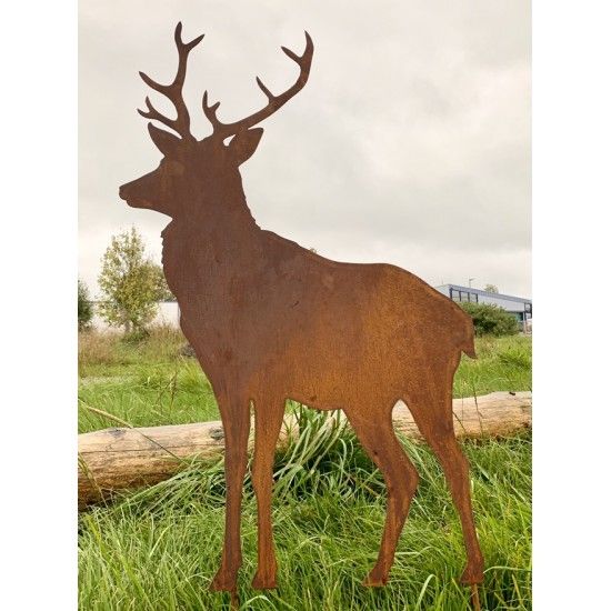 Hirsche, Wildtiere und Waldbewohner Gartenstecker Hirsch Stehend seitlich - mittel - Höhe 97 cm - Breite 48 cm 
Stehender Deko 