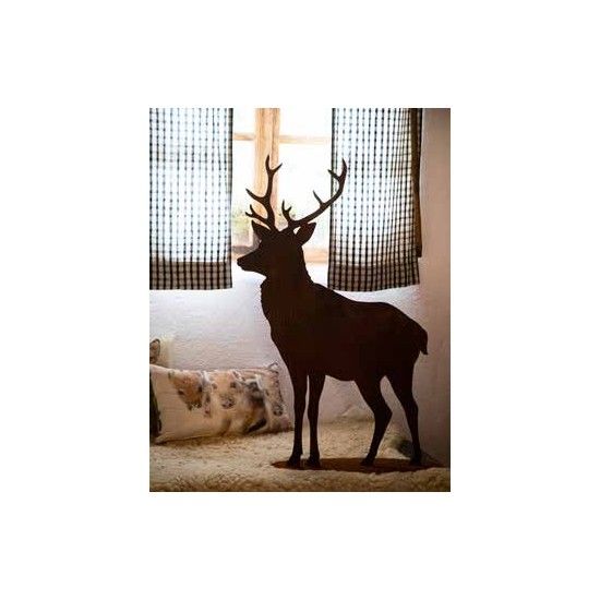 Hirsche, Wildtiere und Waldbewohner Stehender Deko Hirsch seitlich - klein - Höhe 43 cm, Breite 21 cm mit Standplatte 
Dieser D