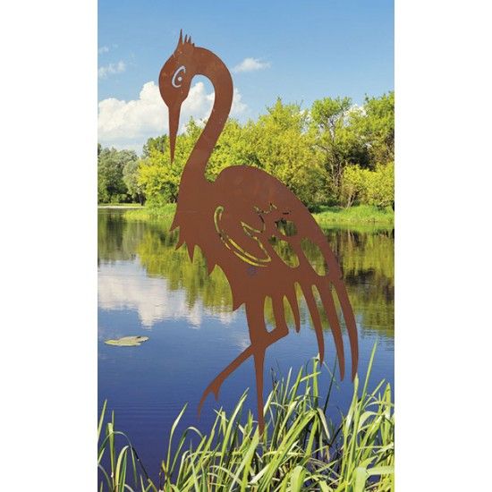 Metall Kranich auf Platte - groß - Höhe 90 cm